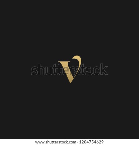 Minimal elegant V black and gold color initial based letter icon logo 