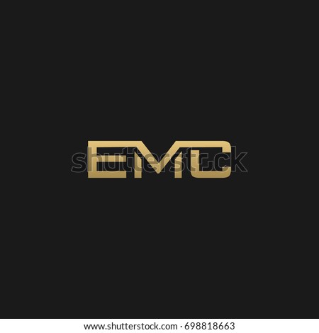 Unique modern creative clean connected fashion brands black and gold color EMC EM MC EC CM CE ME initial based letter icon logo.