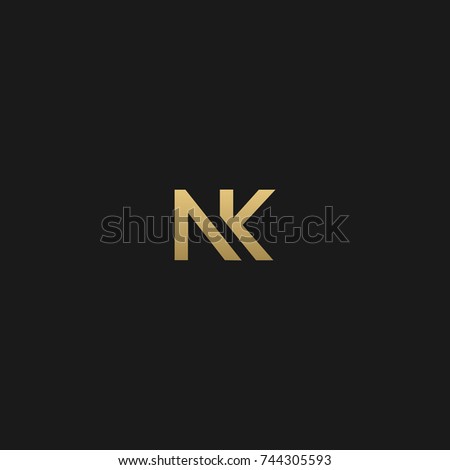 Creative and Minimal style golden and black color initial based NK and KN logo