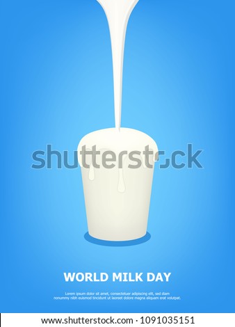 Milk overflow the glass poster. Vector illustration EPS10.