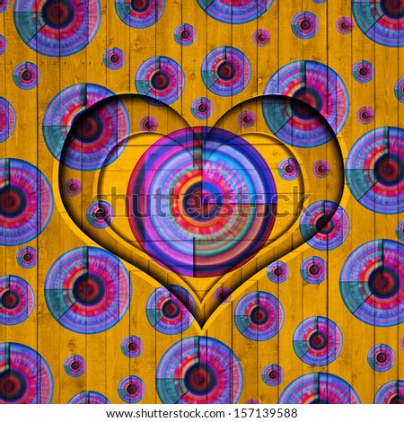 colored texture,circles, background wooden heart-shaped