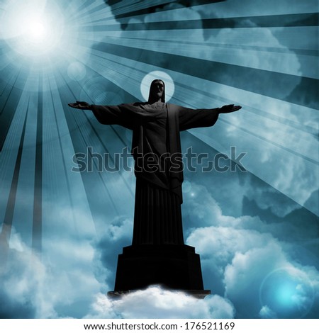 jesus christ,brazil  statue and blue sky clouds background