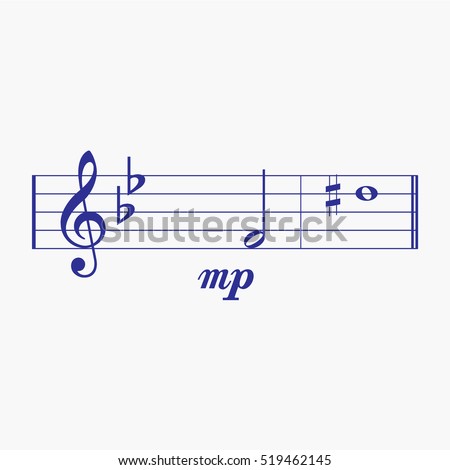 Treble Clef Music Notes Quarter Rest Flat Note element. Music Notes Icon and Symbol. Whole Note Mezzo and Piano Symbol Icons