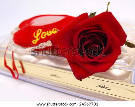 Red Rose flower on Chocolate Box with red Love pillow for Valentine’s Day picture 2