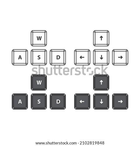 WASD, direction, gaming keys on keyboard. Vector icon template