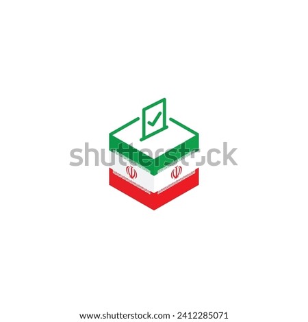 Iran election concept, democracy, voting ballot box with flag. Vector icon illustration