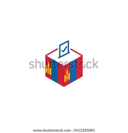 Mongolia election concept, democracy, voting ballot box with flag. Vector icon illustration 