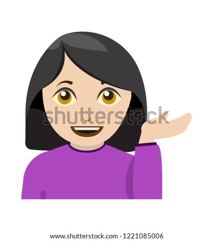 Woman tipping hand flat design vector white skintone black hair emoji