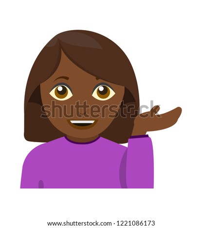 Woman tipping hand flat design vector dark brown skintone brown hair emoji