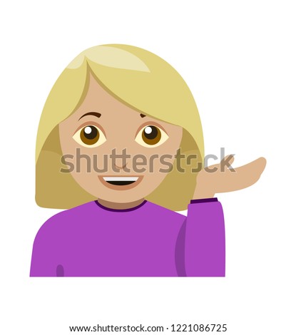Woman tipping hand flat design vector white skintone blond hair emoji