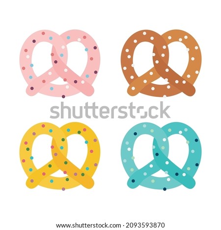 Pretzel in different colors glazed vector illustration emoji