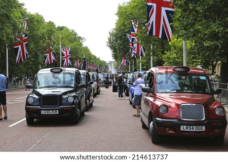 London Taxi Drivers Demonstration on 11th June 2014 against UBER in The Mall - London, UK