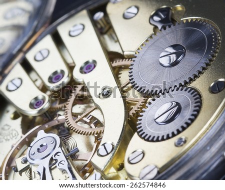 Clockwork of an old pocket watch.