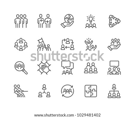 Simple Set of Team Work Related Vector Line Icons. 
Contains such Icons as Collaboration, Research, Meeting and more.
Editable Stroke. 48x48 Pixel Perfect. 商業照片 © 