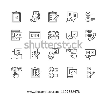 Simple Set of Survey Related Vector Line Icons. Contains such Icons as Emotional Opinion, Rating, Checklist and more.
Editable Stroke. 48x48 Pixel Perfect. Stockfoto © 