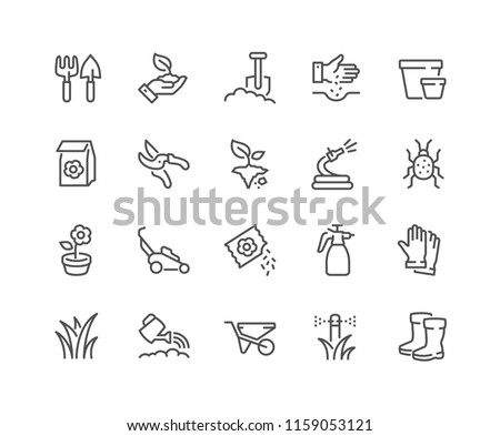 Simple Set of Gardening Related Vector Line Icons. Contains such Icons as Auto Watering, Seeding, Garden Tools and more. Editable Stroke. 48x48 Pixel Perfect.