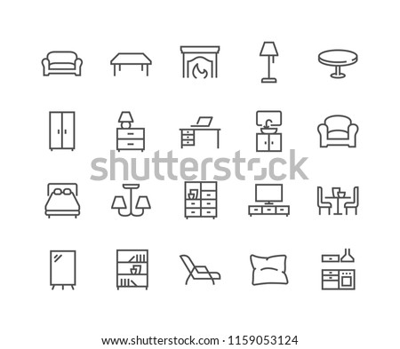 Simple Set of Furniture Related Vector Line Icons. Contains such Icons as Sofa, Table, Floor Light and more. Editable Stroke. 48x48 Pixel Perfect.