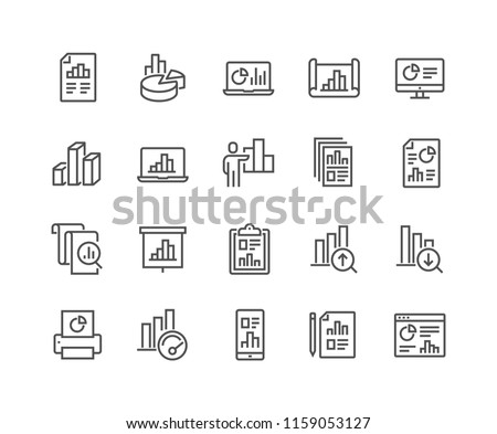 Simple Set of Graph Related Vector Line Icons. Contains such Icons as Report, Abstract Chart Presentation, Increase - Decrease Graph and more. Editable Stroke. 48x48 Pixel Perfect.