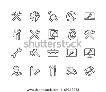 Simple Set of Repair Related Vector Line Icons. Contains such Icons as Screwdriver, Engineer, Tech Support and more. Editable Stroke. 48x48 Pixel Perfect. Foto d'archivio © 