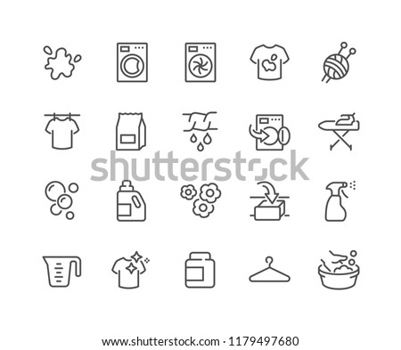 Simple Set of Laundry Related Vector Line Icons. Contains such Icons as Washing Machine, Dryer, Dirt T-shirt and more. Editable Stroke. 48x48 Pixel Perfect.