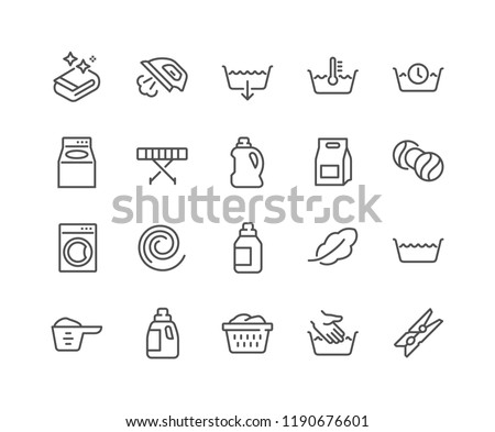 Simple Set of Laundry Related Vector Line Icons.  Contains such Icons as Measuring Cup, Ironer, Front and Top Load and more. Editable Stroke. 48x48 Pixel Perfect.