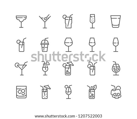 Simple Set of Cocktail Related Vector Line Icons. Contains such Icons as Rock, Martini, Champaign Glass and more.
Editable Stroke. 48x48 Pixel Perfect.