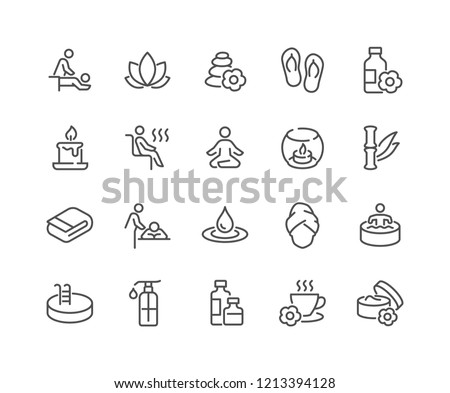 Simple Set of SPA Related Vector Line Icons. Contains such Icons as Massage, Candle, Sauna and more. Editable Stroke. 48x48 Pixel Perfect. Imagine de stoc © 