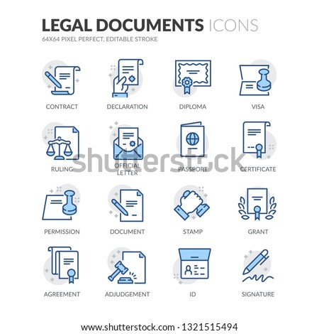 Simple Set of Legal Documents Related Vector Line Icons. Contains such Icons as Declaration, Permission, Grant and more. Editable Stroke. 64x64 Pixel Perfect.