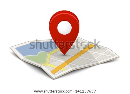 Map with a pin isolated on white