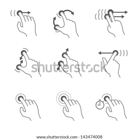 Simple touch pad gestures icons isolated on white.