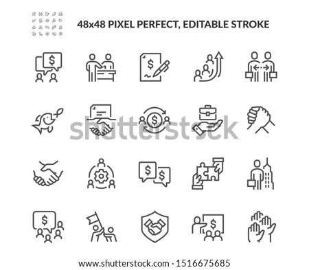 Simple Set of Business Cooperation Related Vector Line Icons. 
Contains such Icons as Partnership, Synergy, Interaction and more.
Editable Stroke. 48x48 Pixel Perfect.