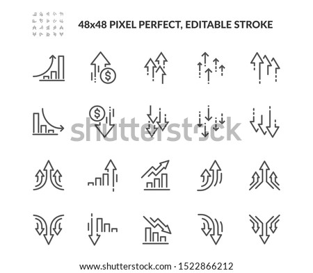 Simple Set of Increase and Decrease Related Vector Line Icons. 
Contains such Icons as Finance Chart, Abstract Graph, Trend and more.
Editable Stroke. 48x48 Pixel Perfect. 商業照片 © 