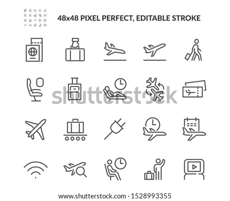 Simple Set of Airport Related Vector Line Icons. Contains such Icons as Departure, Tickets, Baggage Claim and more. Editable Stroke. 48x48 Pixel Perfect. Stok fotoğraf © 