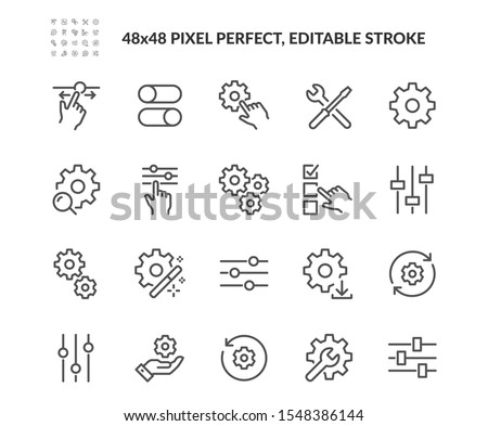 Simple Set of Setup and Settings Related Vector Line Icons. 
Contains such Icons as Installation Wizard, Download, Restore Options and more. Editable Stroke. 48x48 Pixel Perfect. Foto stock © 