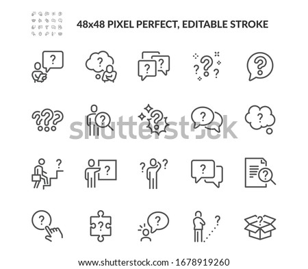 Simple Set of Question Related Vector Line Icons. Contains such Icons as Puzzle, Confused Man, Question Mark and more. Editable Stroke. 48x48 Pixel Perfect.