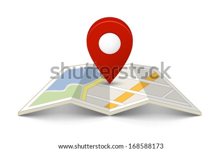 Map with a pin isolated on white