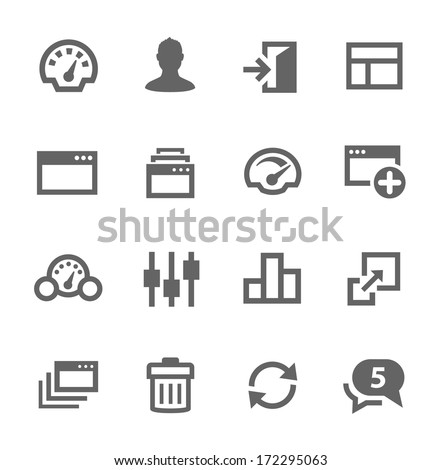 Simple icon set related to Dashboard. A set of sixteen symbols.