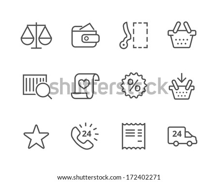 Thin lined icons related to e-commerce.