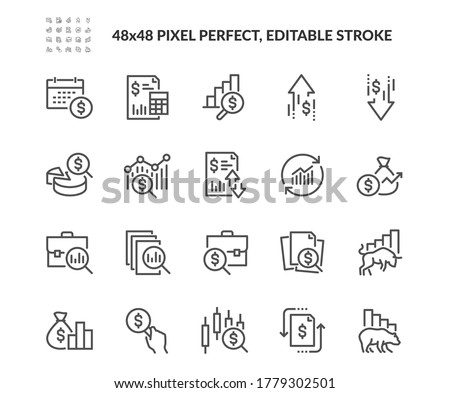 Simple Set of Financial Analytics Related Vector Line Icons. 
Contains such Icons as Gainers and Losers, Portfolio Analysis, Financial Report and more. Editable Stroke. 48x48 Pixel Perfect.