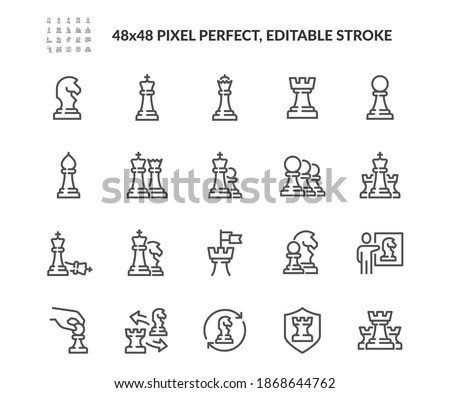 Simple Set of Chess Related Vector Line Icons. Contains such Icons as Queen, Strategy, Checkmate and more. Editable Stroke. 48x48 Pixel Perfect. Сток-фото © 