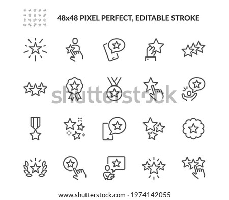Simple Set of Star Related Vector Line Icons. Contains such Icons as Rating, Medal, Award and more. Editable Stroke. 48x48 Pixel Perfect.