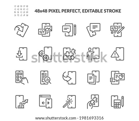 Simple Set of Mobile Apps Related Vector Line Icons. Contains such Icons as Component, Analytics, Coding and more. Editable Stroke. 48x48 Pixel Perfect.