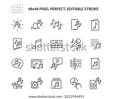 Simple Set of Music Related Vector Line Icons. Contains such Icons as Karaoke, DJ party, Song Lyrics and more. Editable Stroke. 48x48 Pixel Perfect.