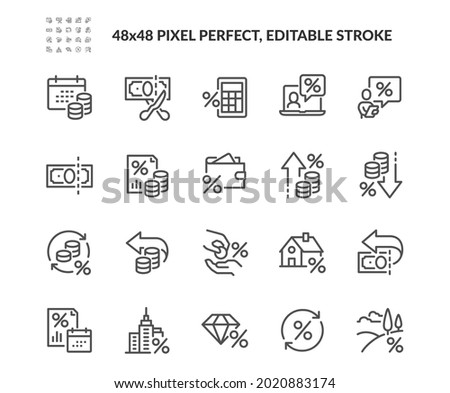 Simple Set of Tax Related Vector Line Icons. Contains such Money Report, Interest Rate, Tax Return and more. Editable Stroke. 48x48 Pixel Perfect. Сток-фото © 