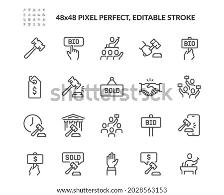 Simple Set of Auction Related Vector Line Icons. Contains such Icons as Price Tag, Deal, Auctioneer and more. Editable Stroke. 48x48 Pixel Perfect. Stock foto © 