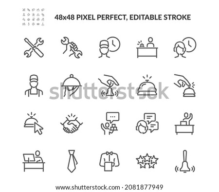 Simple Set of Service Related Vector Line Icons. 
Contains such Icons as Technical Support, Service Bell, Five Star Rating and more. Editable Stroke. 48x48 Pixel Perfect. Stock foto © 