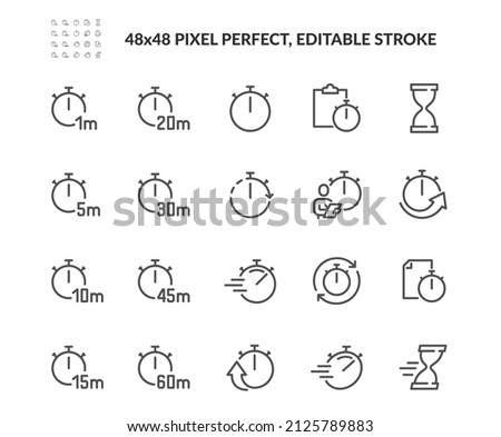 Simple Set of Timers Related Vector Line Icons. Contains such Icons as Task, Hourglass, Speed and more. Editable Stroke. 48x48 Pixel Perfect.