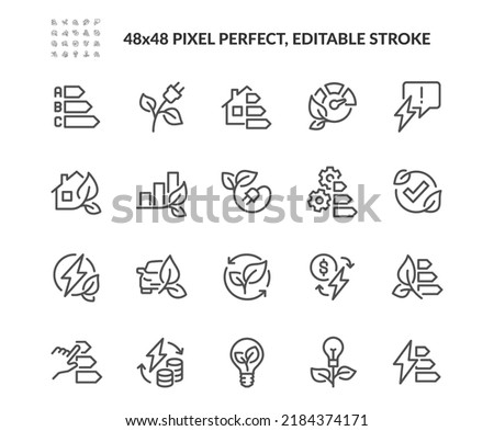 Simple Set of Energy Saving Related Vector Line Icons. 
Contains such Icons as Energy Costs, Power Consumption Level, Green House and more. Editable Stroke. 48x48 Pixel Perfect. Foto stock © 