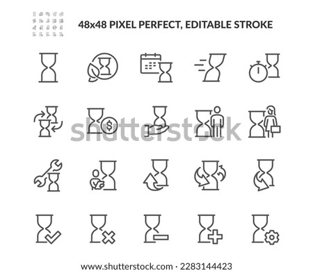 Simple Set of Sand Watch Related Vector Line Icons. 
Contains such Icons as Time period, Waiting, Costs and more. Editable Stroke. 48x48 Pixel Perfect.