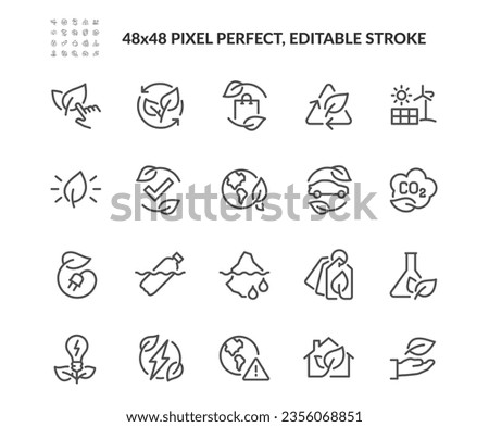 Simple Set of Ecology Related Vector Line Icons. Contains such Outline Icons as Melting Glaciers, Green Technology and more. Editable Stroke. 48x48 Pixel Perfect. Davooda Style. Drawn by real human.